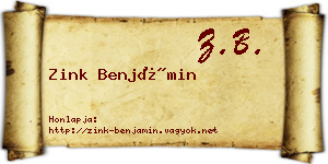 Zink Benjámin névjegykártya